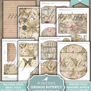 Skräpjournal, Folio, Fjäril, Shabby, Grunge, Vintage, Mapp, Rosa, Medaljong, Min veranda-utskrifter, Insats, Digitalt kit, Nedladdning, Utskrivbar bild 4