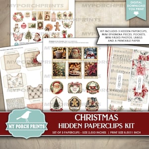 Christmas Hidden Paperclips Kit, Set of 3, Junk Journal, Paper Clip ...