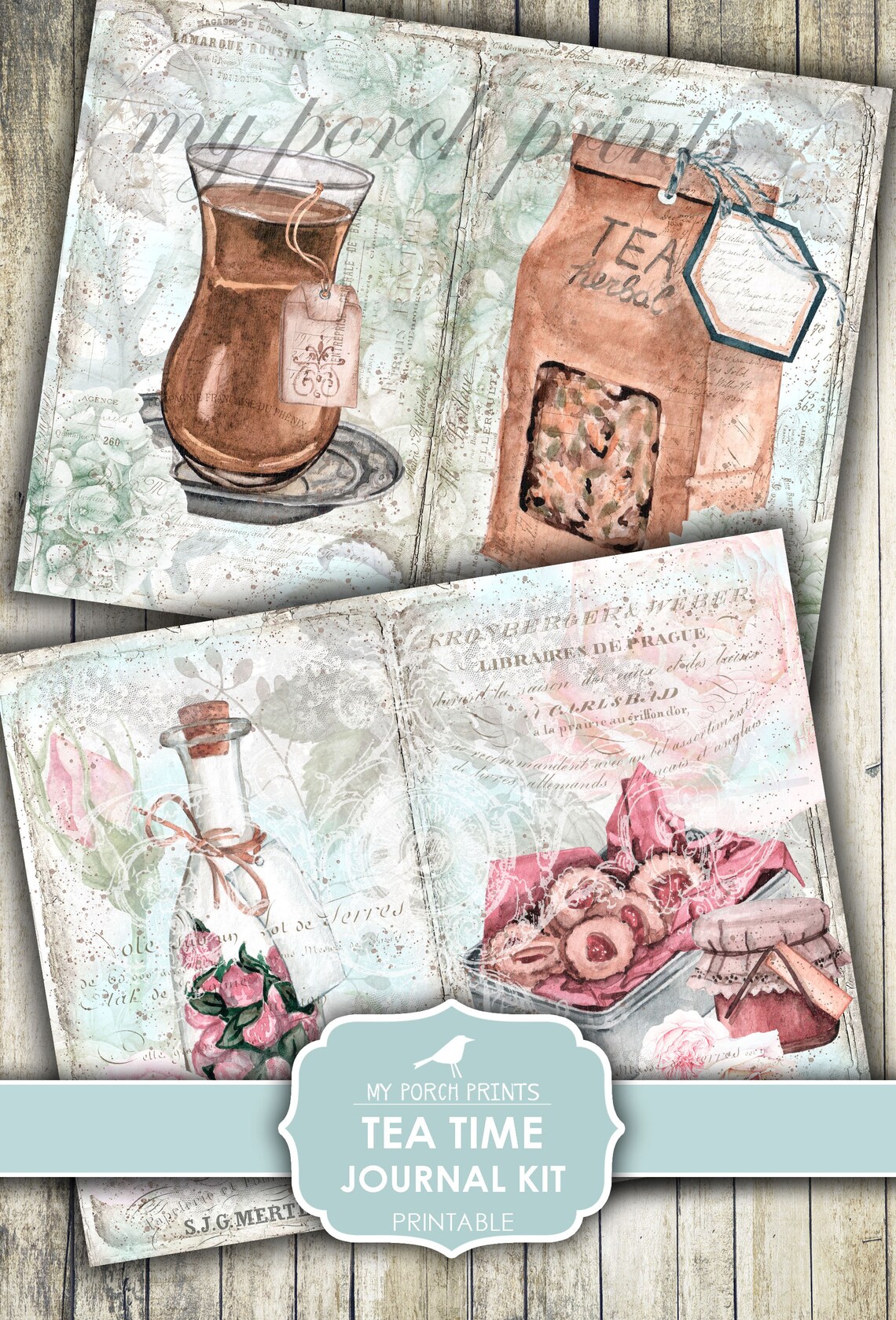 Junk Journal Kit Tea Time Tea Party Vintage Shabby Chic Etsy