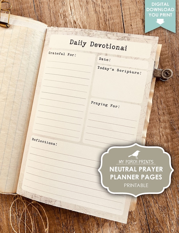 Prayer Planner, Neutral, Devotional, Junk Journal, Faith, Christian, Bible, Man, Masculine, My Porch Prints, Printable, Digital Download