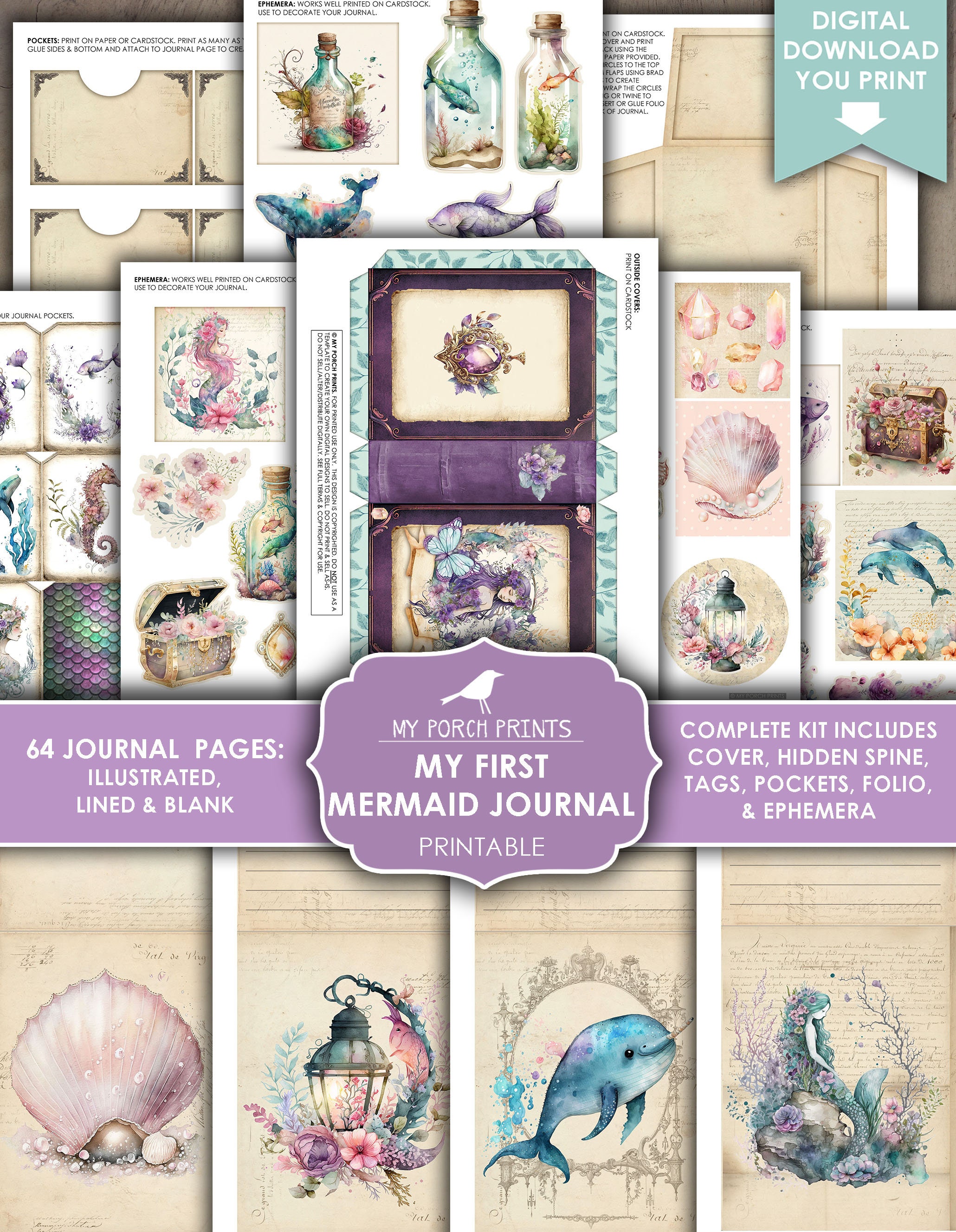 Junk Journal, My First, Mermaid, Beginner's, Kit, Kids, Girl