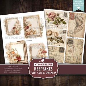 Keepsakes Junk Journal FUSSY CUTS & EPHEMERA, Burgundy, Vintage, Sepia ...