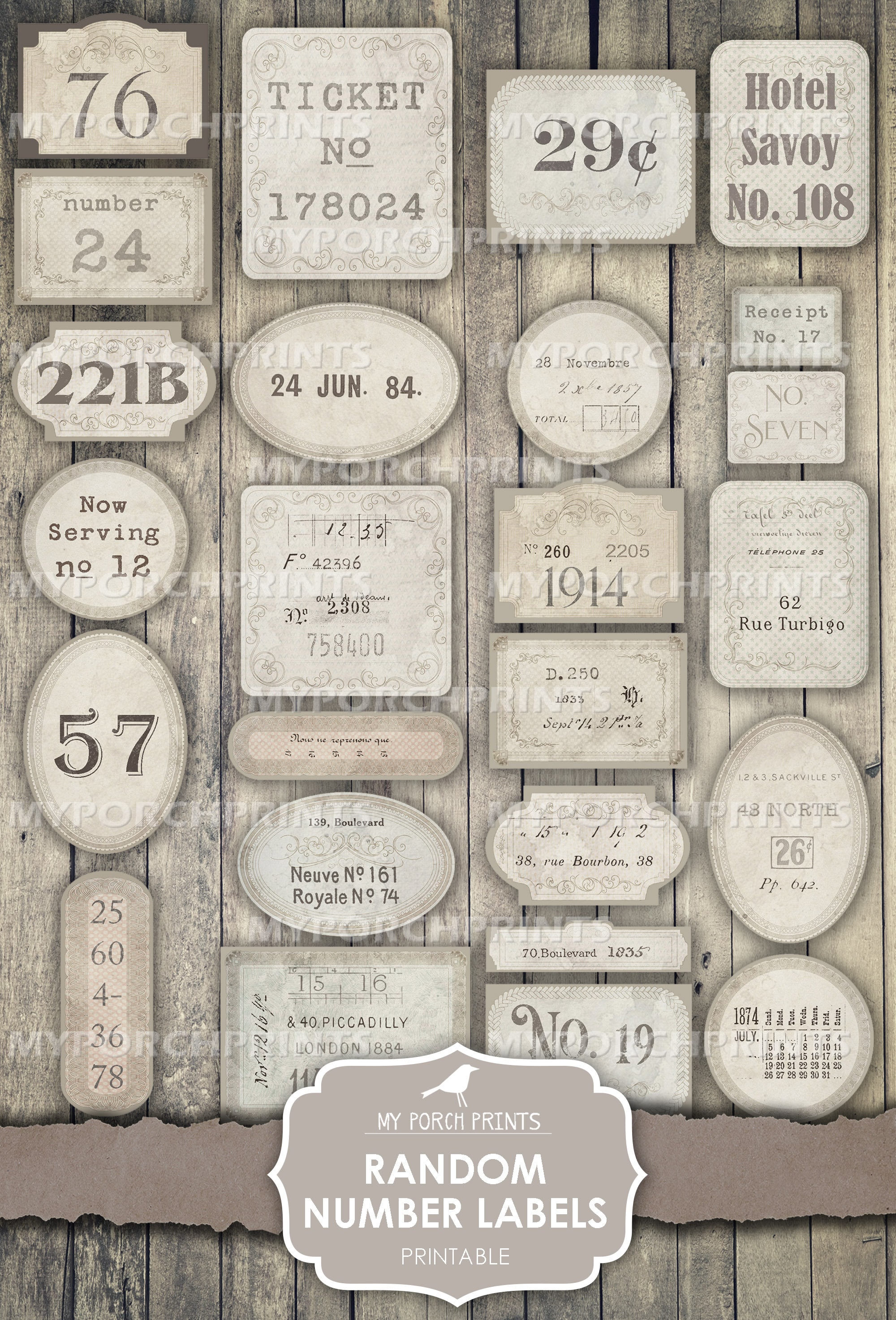Junk Journal, Random, Numbers, Labels, Tags, Grunge, Neutral, Number ...