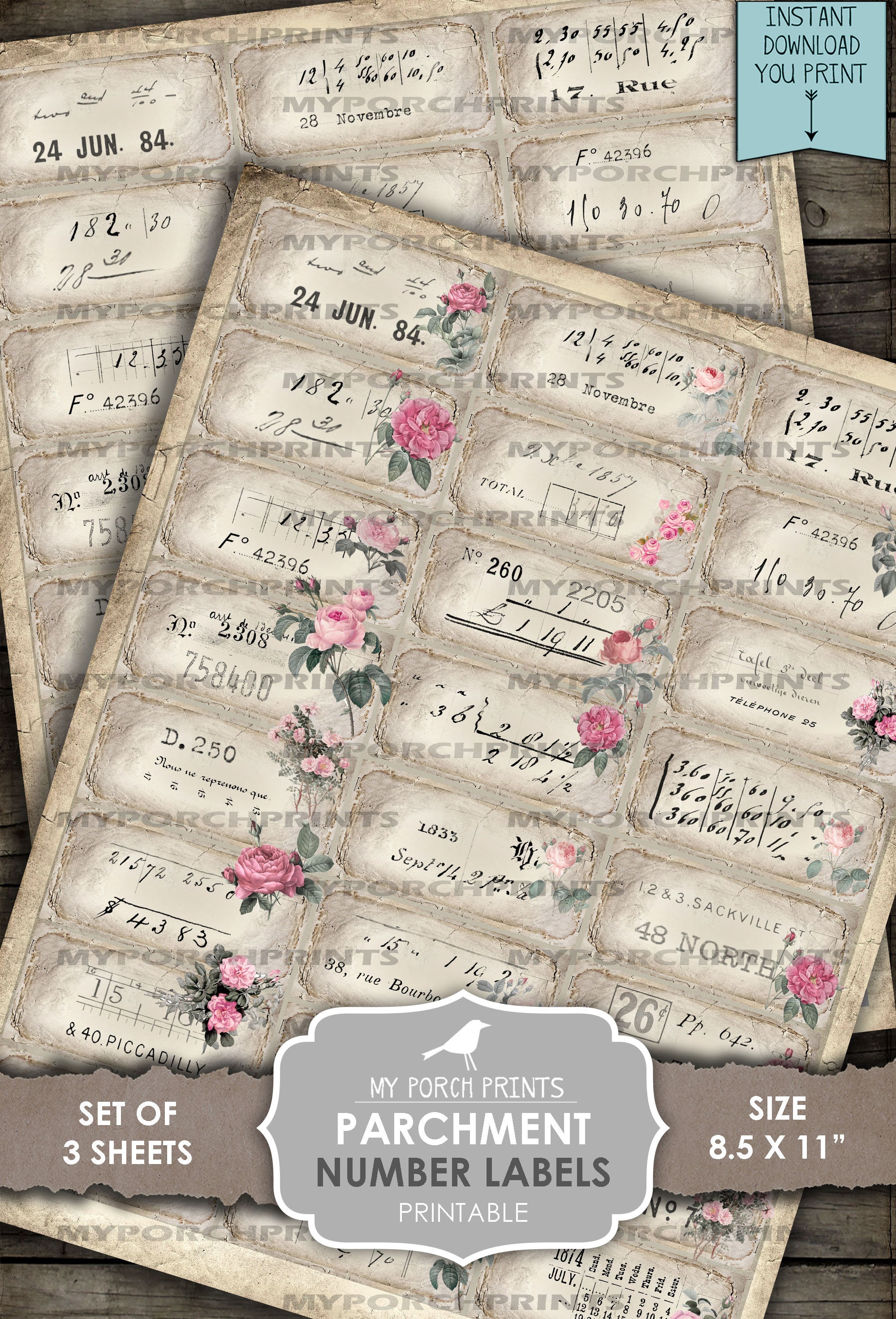 Parchment Number Labels Junk Journal Definition Script Etsy