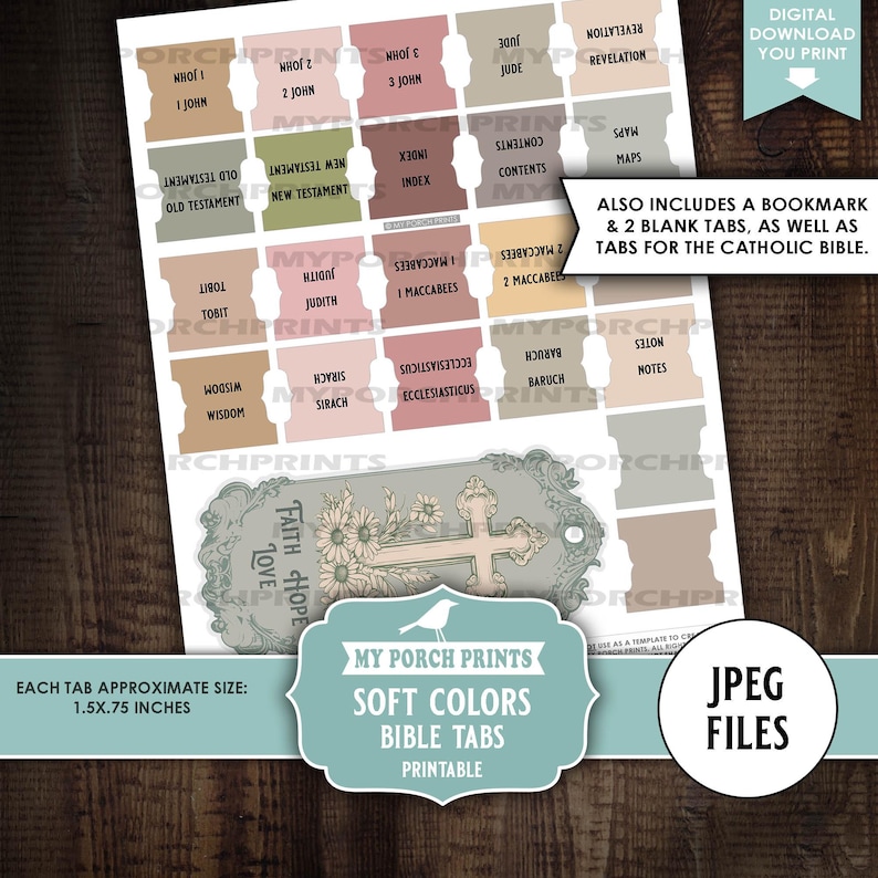 Soft Colors Bible Tabs, Earth Tone Printable Fussy Cuts Scripture Faith Stickers My Porch Prints Printable Digital Download, Zip JPEG Files image 4