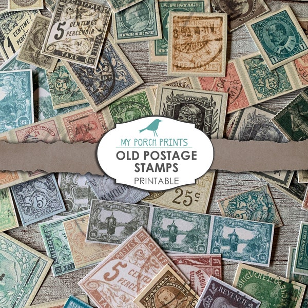 Old Postage Stamps, Faux, Junk Journal, Printable, Ephemera, Collage Sheet, My Porch Prints, Scrapbook, Digital Kit, Embellishment, Download