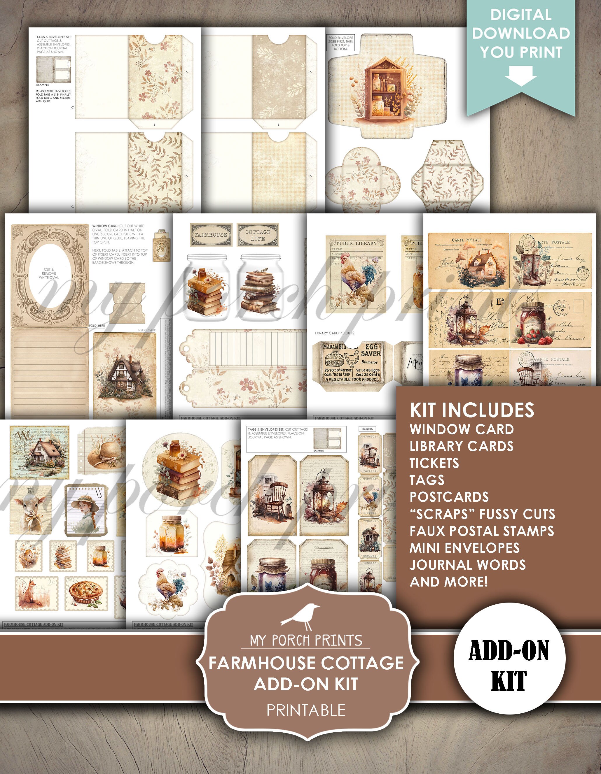 Junk Journal, Farmhouse Cottage Add On, Kit, Farm, Cottagecore, Animals ...