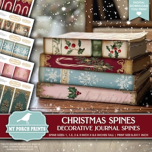 Christmas Spines for a Junk Journal, Book, Spine, Cover, Pink, Blue, Green, Red, Victorian, My Porch Prints, Printable, Digital Download