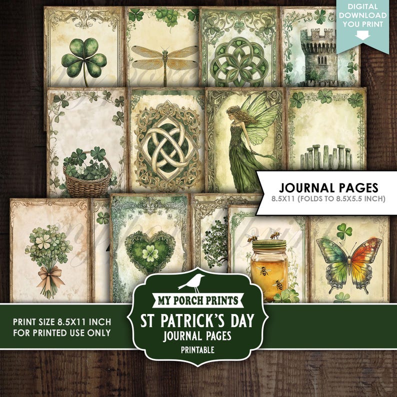St Patrick's Day Junk Journal PAGES, Vintage, Lucky, Green, Irish ...