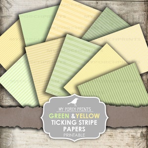Papier, Tikkende streep, Groen, Geel, Junk Journal, Afdrukbaar, Ephemera, My Porch Prints, Strepen, Plakboek, Blad, Digitaal, Download