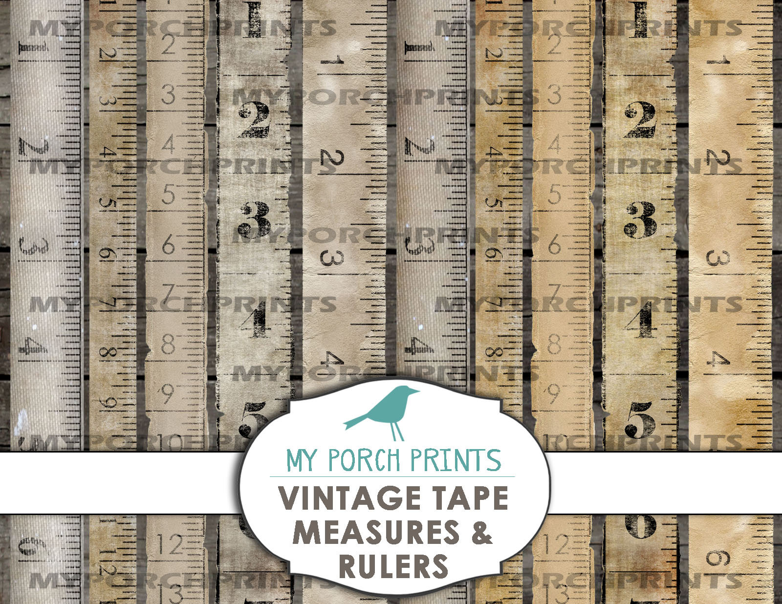 Antique Vintage Ruler Measuring Tape Patch Fabric Made in Korea by