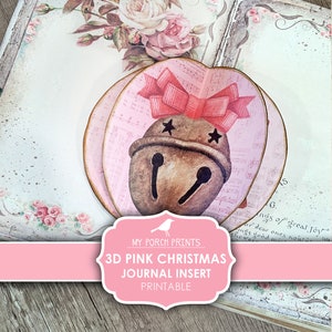 Roze Kerstmis, 3D Insert, Junk Journal, December Daily, Dimensionaal, Pop Up, Shabby, Sugar Cookie, Bell, My Porch Prints, Digitale Download