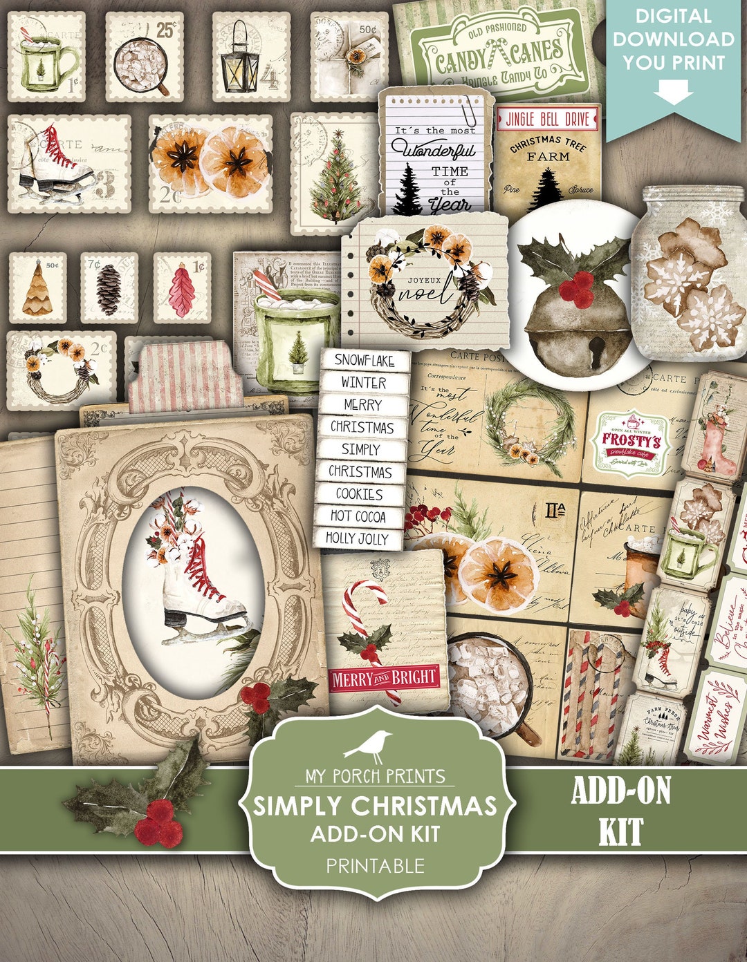 Simply Christmas Junk Journal ADD ON KIT, December, Red, Green, Gift ...
