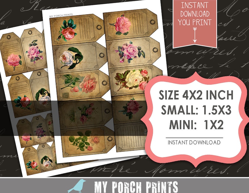 rose tags vintage labels scrapbook paper scrapbook etsy