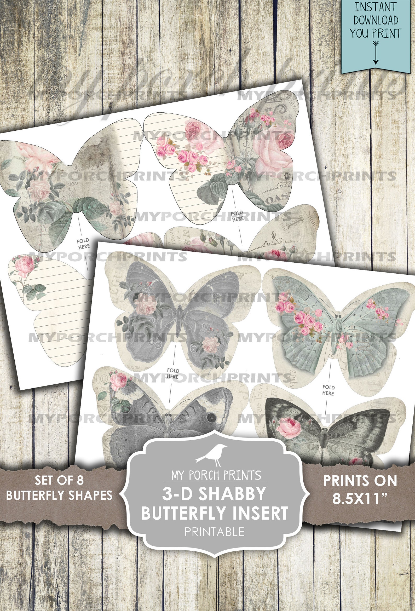 Junk Journal Insert, Shabby, 3D, Butterfly, Book Page, Dimensional, Pop ...