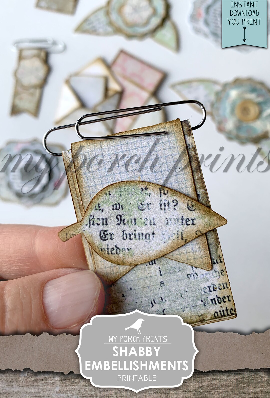 Junk Journal, Embellishments, Shabby, Chic, Tags, Shapes