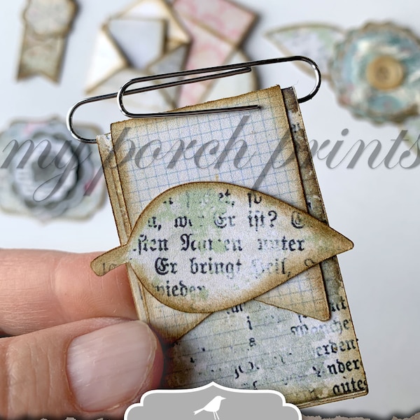 Junk Journal, Embellissements, Shabby, Chic, Tags, Formes, Digi Kit, Trombone, Ephemera, My Porch Prints Store, Imprimable, Téléchargement numérique