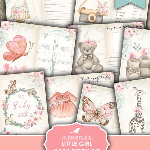 Junk Journal Kit Baby Girl Printable Pink Boho Baby Book Etsy