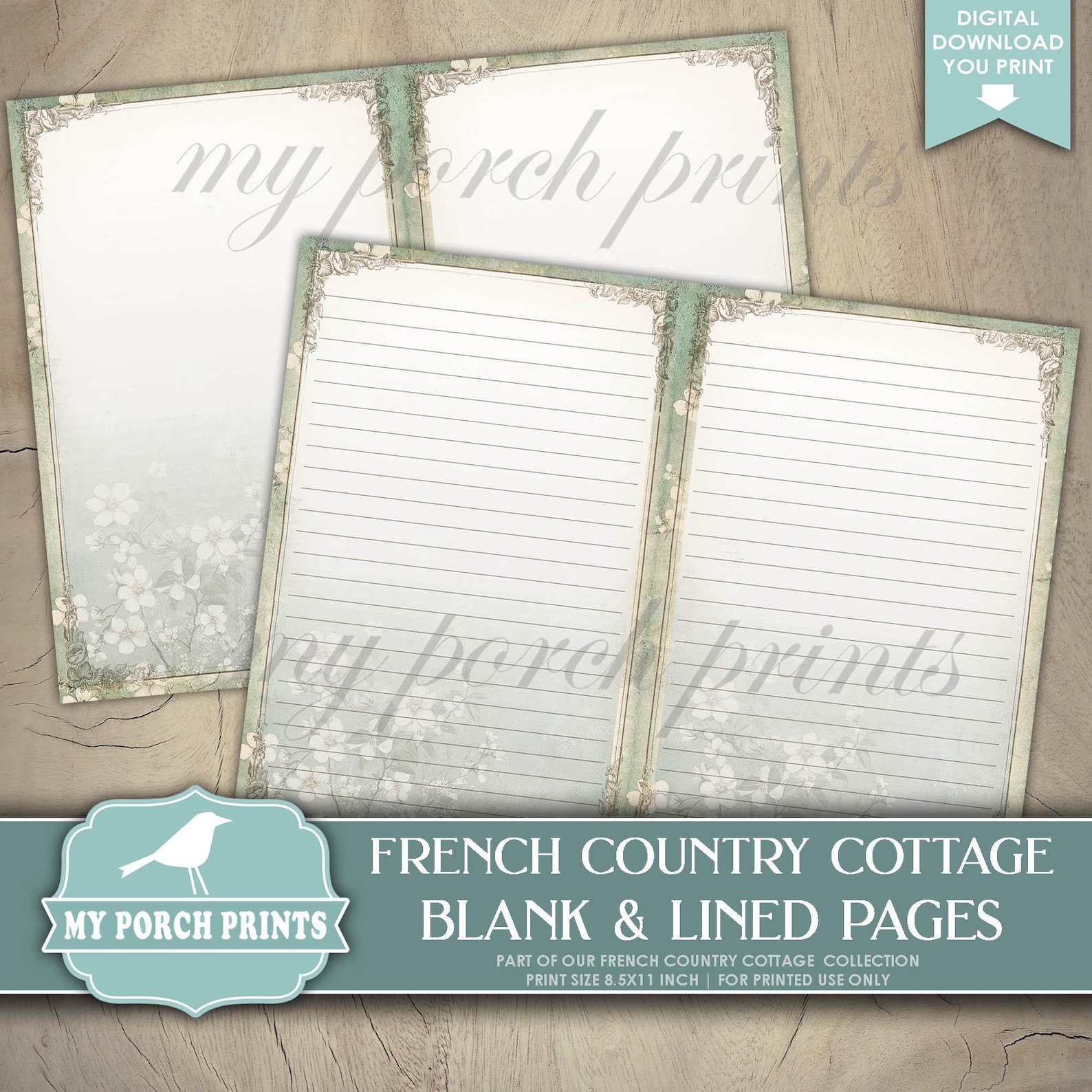 French Country Cottage Blank & Lined Journal Pages, Junk Journal ...
