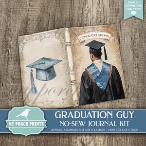 Graduation Guy No-Sew Junk Journal Kit, Gift Idea Card Grandson Graduate Senior High School Boy My Porch Prints Printable Digital Download