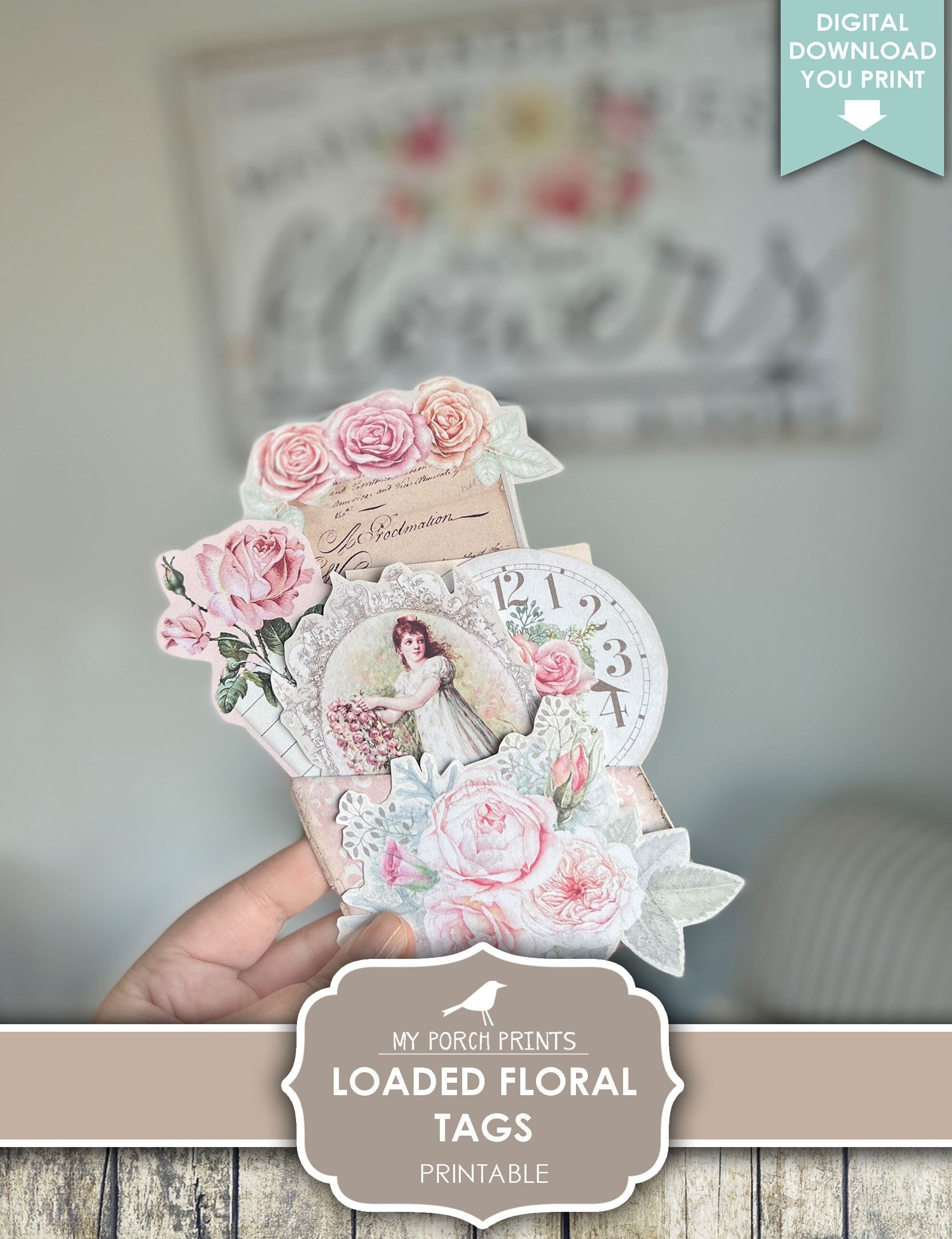 Loaded Floral Tags Junk Journal Pocket Flowers Gift Card - Etsy