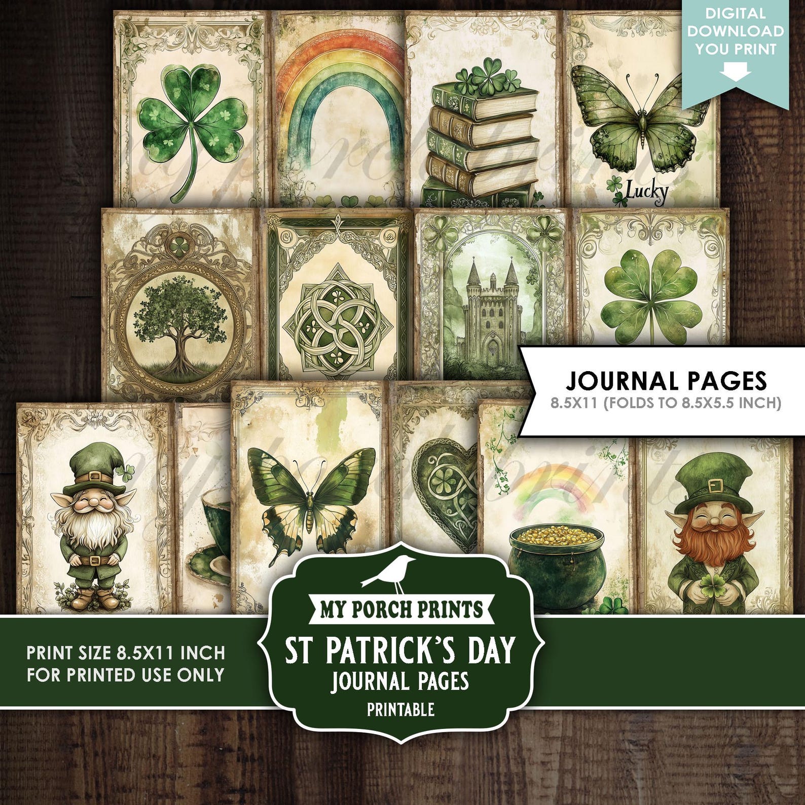 St Patrick's Day Junk Journal PAGES, Vintage, Lucky, Green, Irish ...