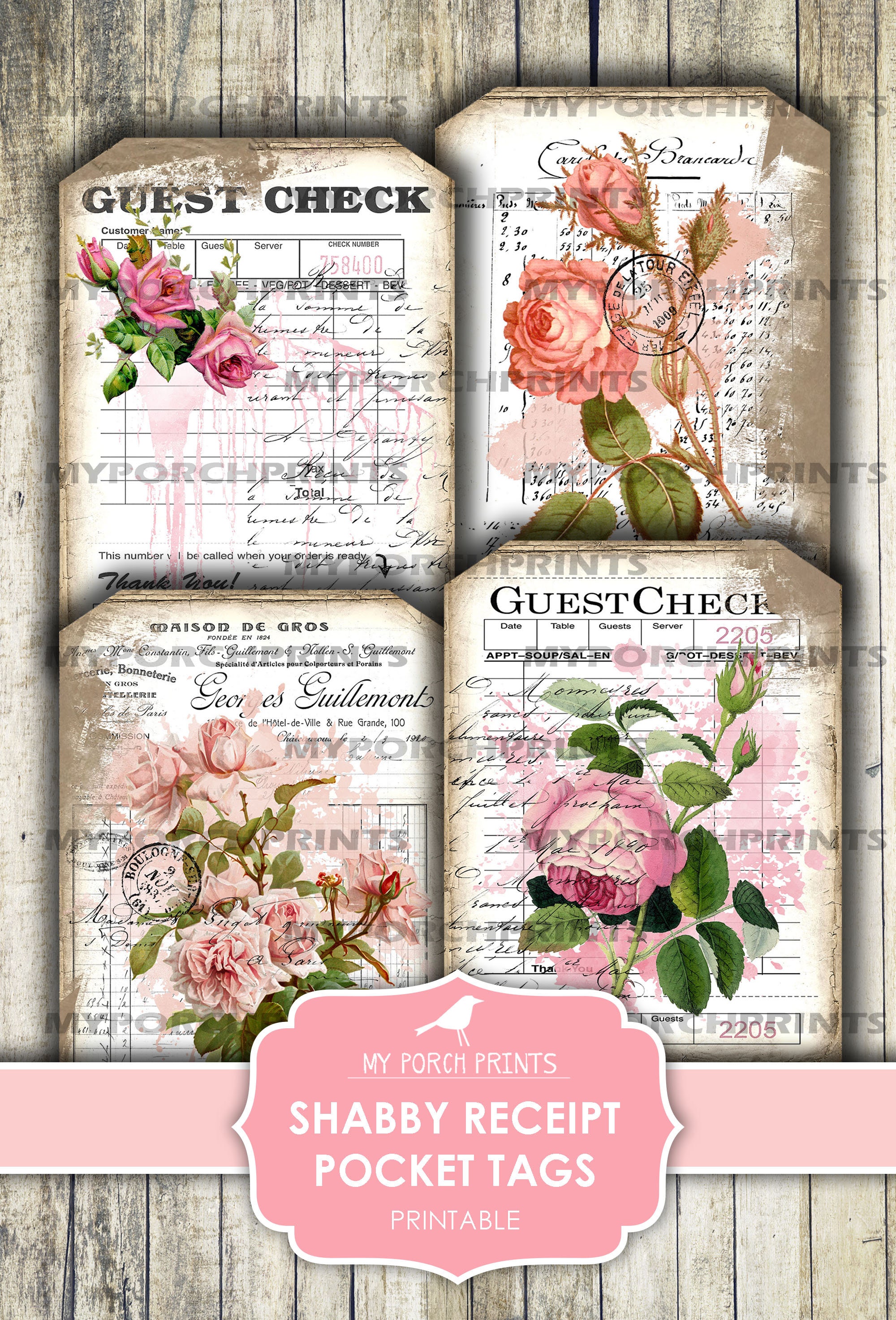 Shabby Receipt, Pocket Tags, Loaded Envelope, Junk Journal Kit ...