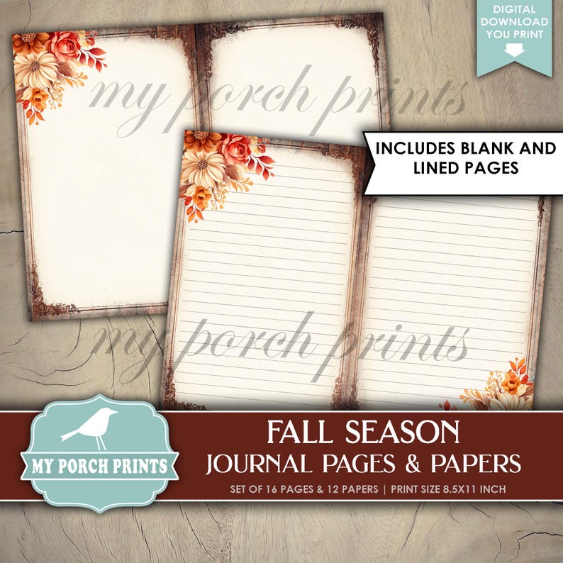 Fall Season Junk Journal PAGES & PAPERS, 4, Four, Seasons, Autumn ...