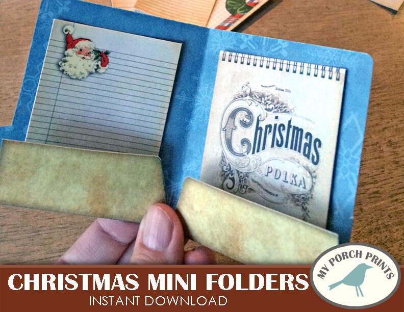 Christmas Mini File Folders, Scrapbook Kit, Junk Journal Kit, Notecards ...