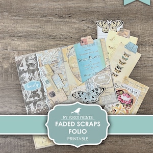 Diario spazzatura, Folio, Sbiadito, Ritagli, Farfalla, Vintage, Cartella, Giallo, Blu, Stampe del mio portico, Inserisci, Kit digitale, Download, Stampabile