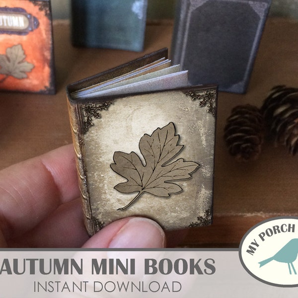Autumn Mini Books, fall, mini album, necklace, scrapbook, printable, vintage, miniature, junk journal, embellishment, charm, ornament, leaf