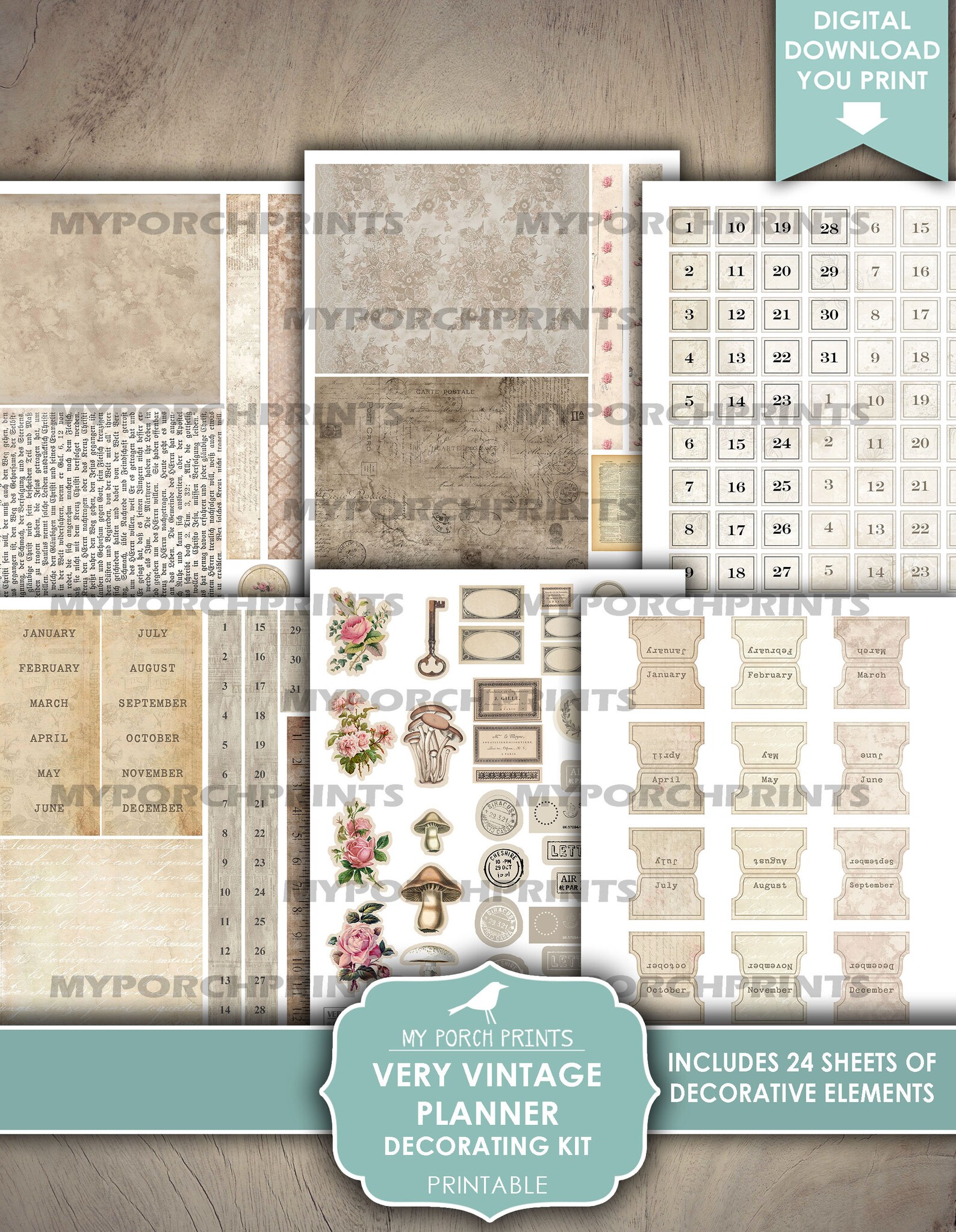 Junk Journal, Very Vintage, Planner, Decorating, Kit, Bullet Journal ...