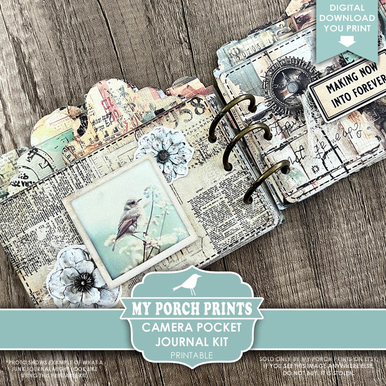 Camera Pocket Junk Journal Kit, Vintage, Travel, Instant, Photo, Photography, Gift Idea, Pic, My Porch Prints, Digital, Download, Printable image 5