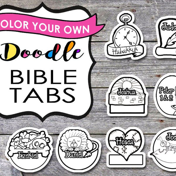 Doodle Bible Tabs, kids bible tabs, bible journaling tabs, Easter basket, filler, gift idea, coloring, bible journaling supplies, printables