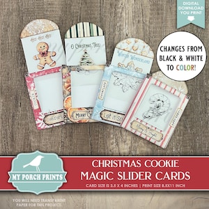 Tarjetas mágicas de galletas navideñas, diario basura, blanco y negro que cambia de color, transparente, impresiones para el porche, imprimibles, descarga digital