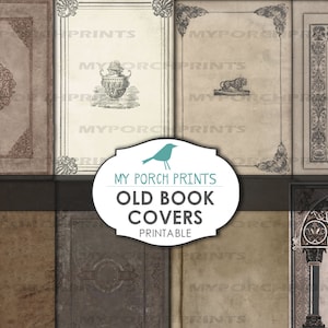 Old Book Covers, Journal Page, Vintage, Junk Journal, Scrapbook, Grunge, Printable Ephemera, Collage Sheet, Digital Download, Papers