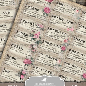Dictionary, Definitions, Junk Journal, Definition, Inspirational, Rose, Phrases, Mixed Media, Words, My Porch Prints, Printable, Ephemera image 4