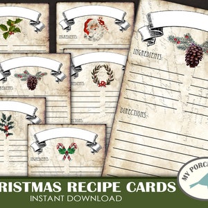 Cartões de receitas de Natal, Scrapbook, ATC, 4 x 6 polegadas, dezembro diário, etiquetas de Natal, ornamento, decoração, vintage, diário de lixo, para impressão