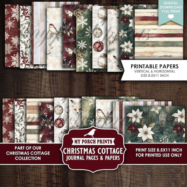 Christmas Cottage Junk Journal PAGES & PAPERS, Vintage, Holiday, Red ...