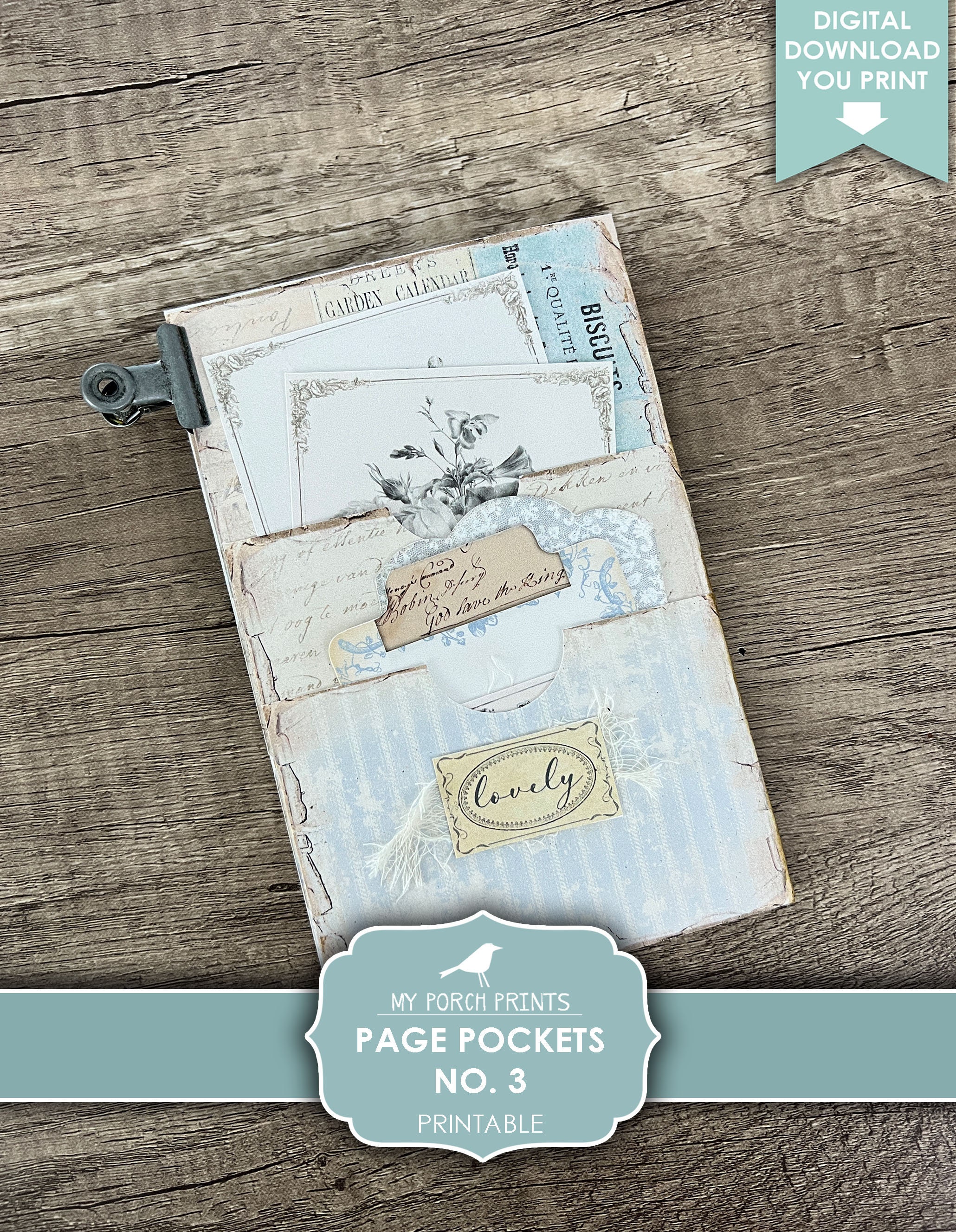Junk Journal, Page Pockets, No. 3, Kit, Folio, Folder, Blue, Butterfly ...