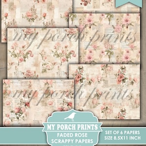 Faded Rose Scrappy Papers, Junk Journal Pages, Floral, Vintage, Shabby, Backing, Paper, Pink, My Porch Prints, Printable, Digital Download bild 4