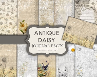 Antique Daisy, Journal Pages, Paper Pack, Junk Journal, scrapbook, printable, Papier, 8,5x11, digitales Papier, Ephemera, scrapbooking, Gänseblümchen