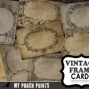 Vintage lijstkaarten, plakboek, ATC, plakboekpapier, sieradenkaart, sieradenachtergrond, steampunk, display, ansichtkaart, junkdagboek, efemere