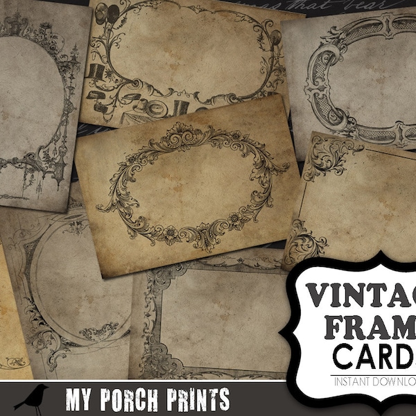 Vintage Frame Cards, scrapbook, ATC, scrapbook paper, jewelry card, jewelry background, steampunk, display, postcard, junk journal, ephemera