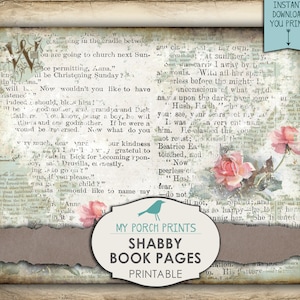 May include: Printable shabby chic book page digital download with a floral design and text that reads "My Porch Prints Shabby Book Pages Printable".
