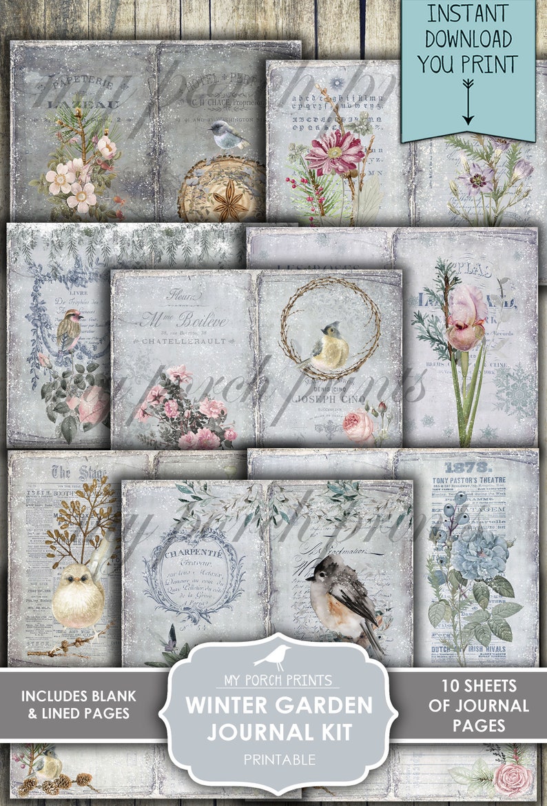 Junk Journal, Winter Garden, Regular Size, Bird, Christmas, December ...