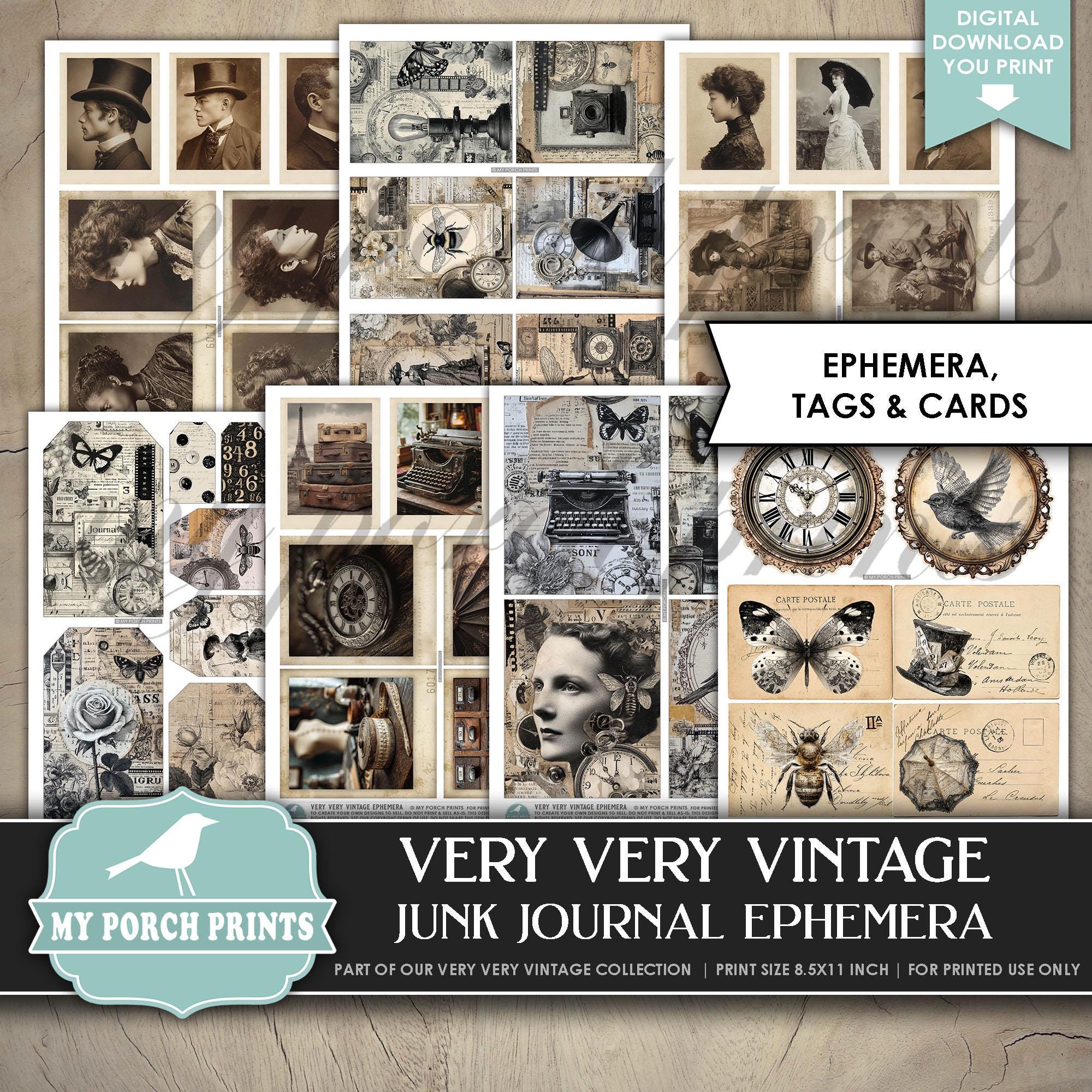 Very Very Vintage EPHEMERA Junk Journal Kit Steampunk Ivory Black White ...