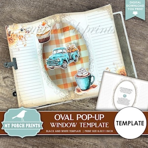 Oval Pop-Up Window TEMPLATE, Black & White, Pop Up Card, No. 152, Junk Journal, Frame, Lines, My Porch Prints, Digital, Download, Printable