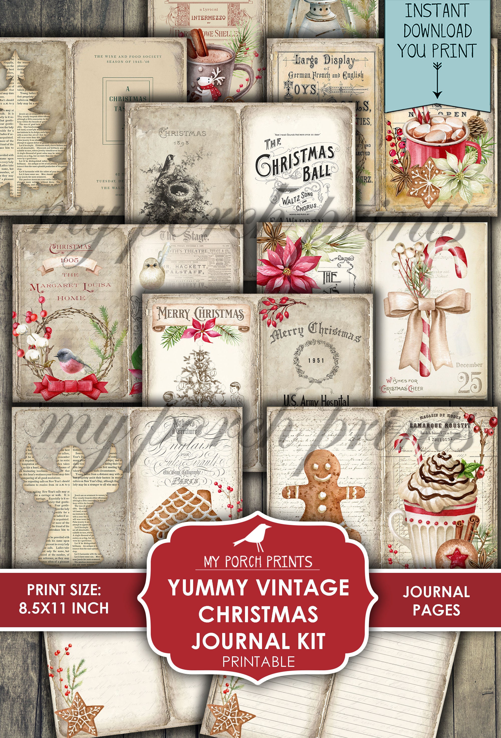 Christmas, Junk Journal, Kit, Yummy, Vintage, Printable, My Porch ...