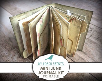 Mini Junk Journal, Ephemera, bedruckbar, Vintage, Bastelset, Miniatur, Buch, Shabby, Junk Journal Kit, My Porch Prints, Digital Kit